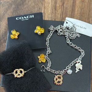 NWT Coach Silver and Yellow bumblebee Jewelry Set